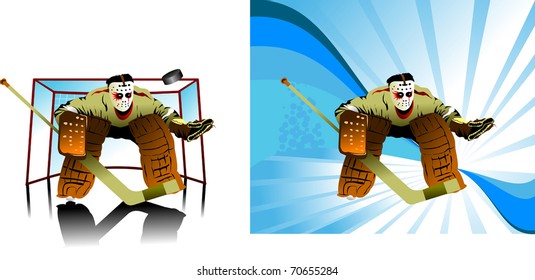 goalkeeper in the white mask protects the gate (vector illustration);