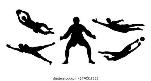 Goalkeepers, football Soccer player silhouette. Goalkeepers Set. High quality isolated on white background. Vector illustration