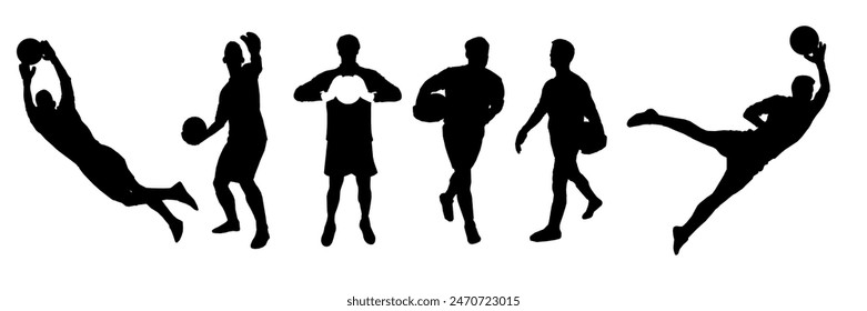 Goalkeepers, football Soccer player silhouette. Goalkeepers Set. High quality isolated on white background. Vector illustration