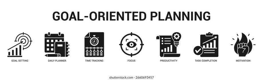 GoalOriented Planning Modern and clean web banner illustration featuring thematic icons for visual communication