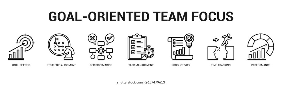 GoalOriented Team Focus Modern and clean web banner illustration featuring thematic icons for visual communication