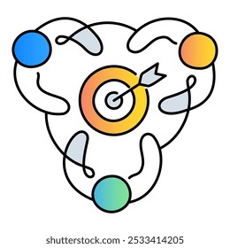 Goal-Oriented Teamwork Icon – Three Persons in a Circle with a Target, Signifying Collaborative Effort to Achieve Shared Goals