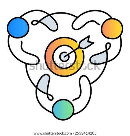 Goal-Oriented Teamwork Icon – Three Persons in a Circle with a Target, Signifying Collaborative Effort to Achieve Shared Goals