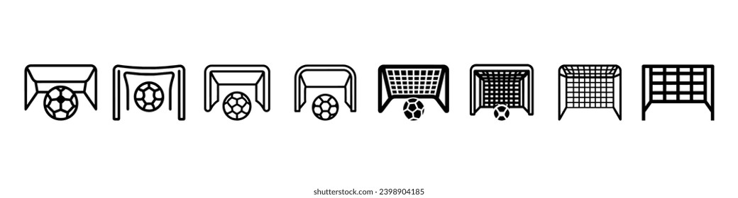 Goalpost icon, Iconic vector outline Soccer - Football Goal net. goal post icon. Soccer goal with ball, football net icon. Soccer goal flat icon.