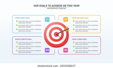 Goals to Achieve Infographic with 4 Options and Editable Text on a 16:9 Ratio for Business Goals, Targets, and Website Design.