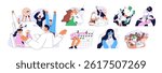 Goals achievement concept set. Determined people rushing to success, personal growth, finance aims. Leadership, ambitions, challenges, business targets. Flat isolated vector illustrations on white