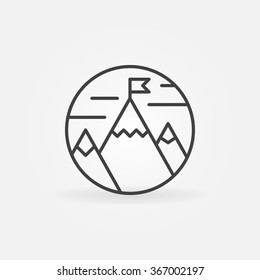 Goals Achievement Icon - Vector Flag On Mountain Outline Symbol. Business Or Success Logo Element