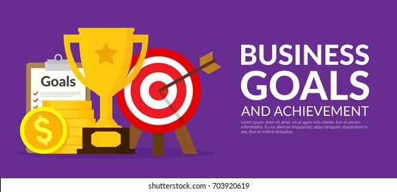 Goals and achievements concept. Vector illustration horizontal banner. Flat design. EPS 10.