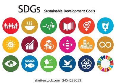 Goals for addressing poverty worldwide and realizing sustainable development. SDGs illustration vector