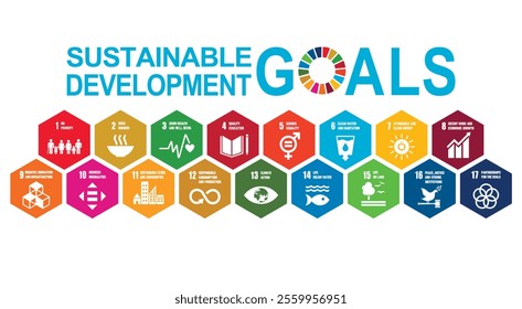 Goals for addressing poverty worldwide and realizing sustainable development. SDGs illustration vector