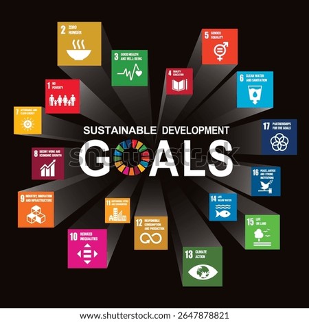 Goals for addressing poverty worldwide and realizing sustainable development. SDGs illustration vector