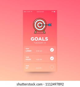 Goals app UX UI Design with Target Board with Arrow Vector Illustration for Smart Phones