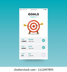 Goals app UX UI Design with Target Board with Arrow Vector Illustration for Smart Phones