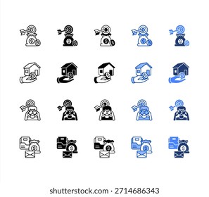 Goals, Assets, Vision, Portfolio multiple style icon set.