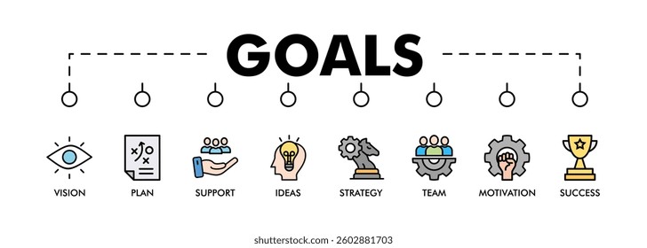GOALS Backup_ banner web icon vector illustration concept for product and service quality inspection with an icon of vision, plan, support, ideas, strategy, team, motivation, success, 