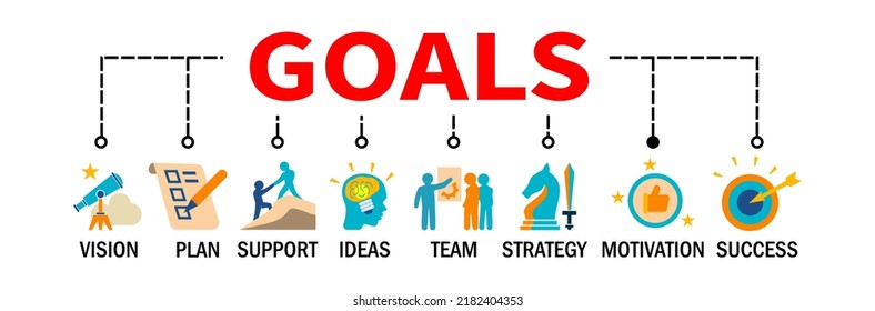 Goals Banner. Goals concept. Goals Vector Illustration with icons.