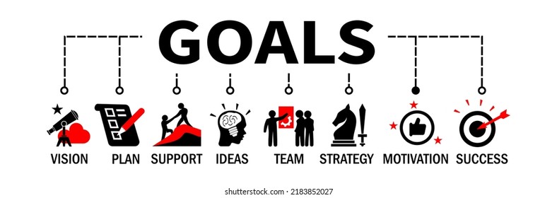 Goals Banner. Goals concept. Goals Vector Illustration with icons.