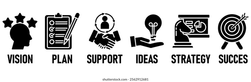 Goals banner web icon vector illustration concept with icon of vision  plan  support  ideas  strategy  team  motivation  and success