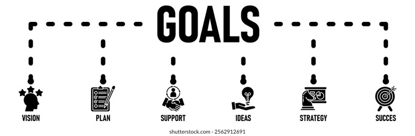 Goals banner web icon vector illustration concept with icon of vision  plan  support  ideas  strategy  team  motivation  and success