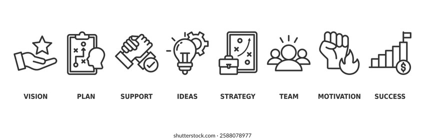 Goals banner web icon vector illustration concept with icon of vision, plan, support, ideas, strategy, team, motivation, and success