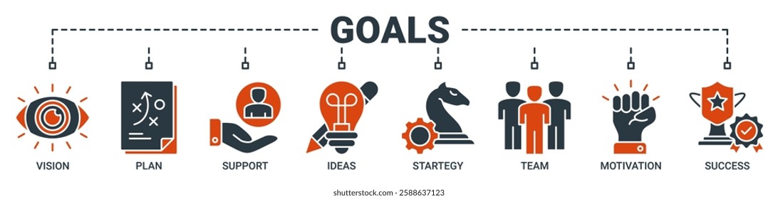 Goals banner web icon vector illustration concept with icon of vision, plan, support, ideas, strategy, team, motivation, and success