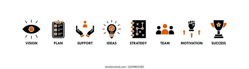 Goals banner web icon vector illustration concept with icon of vision, plan, support, ideas, strategy, team, motivation, and success