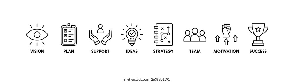 Goals banner web icon vector illustration concept with icon of vision, plan, support, ideas, strategy, team, motivation, and success