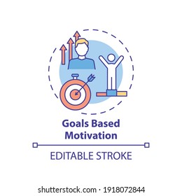 Goals based motivation concept icon. Establishing challenging goals idea thin line illustration. Setting aims on subsequent performance. Vector isolated outline RGB color drawing. Editable stroke