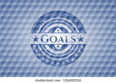 Goals blue emblem with geometric pattern background.