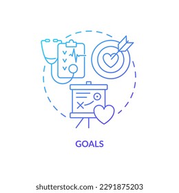 Goals blue gradient concept icon. Treatment strategy. Chronic disease comprehensive care plan abstract idea thin line illustration. Isolated outline drawing. Myriad Pro-Bold font used