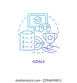 Icono de concepto de gradiente azul de objetivos. Completa tarea por recompensa. Mecánica de juegos en gamificación idea abstracta ilustración de línea delgada. Dibujo de contorno aislado. Se usa una fuente Myriad Pro-Bold