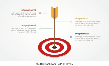 objetivos o concepto de infografía de objetivo de negocio para la presentación de diapositivas con objetivo vertical y escala de tiempo de descripción 4 puntos lista con estilo plano