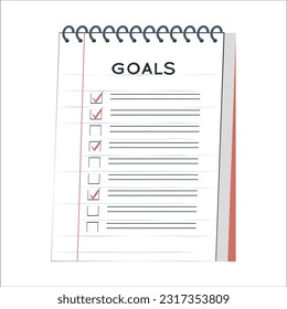 Goals Checklist. Future Goal And Plans. List For Upcoming New Year Making Yearly Planning. Business motivation, inspiration concept. Vector illustration with icons.