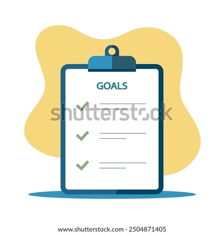 Goals Checklist with marks and text. Flat vector illustration