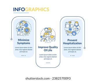 Goals of chronic disease management blue rectangle infographic template. Data visualization with 3 steps. Editable timeline info chart. Workflow layout with line icons. Lato-Bold, Regular fonts used