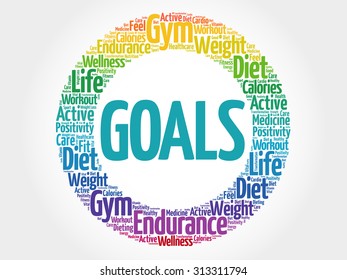 GOALS circle stamp word cloud, fitness, sport, health concept