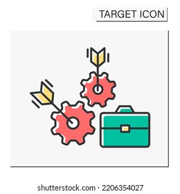 Goals color icon. Targeted job search. Direct hit into bull eye. Target concept. Isolated vector illustration