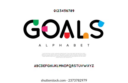 Goals creative modern urban alphabet font. Digital abstract moslem, futuristic, fashion, sport, minimal technology typography. Simple numeric vector illustration