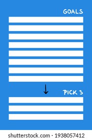 Lista de objetivos a hacer en el esbozo de fondo azul