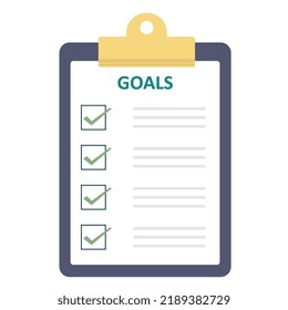 Goals and Goal setting document with checklist. Goals of a person is written with check mark. Different tasks refers a person's to do list. His goal of a day is shown with four check marks in a list.