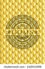 Goals gold badge or emblem. Scales pattern. Vector Illustration. Detailed.