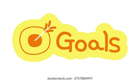 Goals hand drawn line sticker illustration. Target aim. Productivity ambition. Habit tracking. Digital planning clip art in doodle style. Colorful planner icon label. Bullet journal die cut element