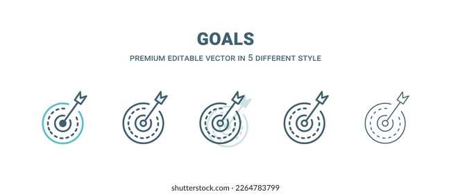 goals icon in 5 different style. Outline, filled, two color, thin goals icon isolated on white background. Editable vector can be used web and mobile
