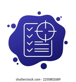 Goals icon with checklist, line vector