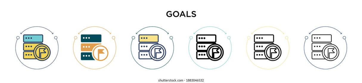 Goals icon in filled, thin line, outline and stroke style. Vector illustration of two colored and black goals vector icons designs can be used for mobile, ui, web