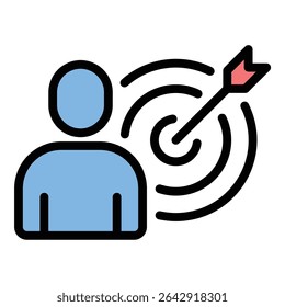 ícone Metas ilustração de estilo de linha plana representando objetivos e realizações-alvo, adequado para produtividade, planejamento de negócios e projetos pessoais relacionados ao desenvolvimento