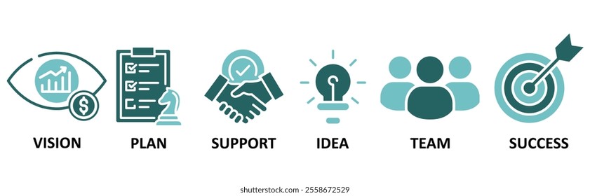Goals icon set illustration concept with icon of vision,plan,support,idea,team,success