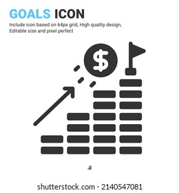 Vector de icono de objetivos con estilo de glifo aislado en fondo blanco. Ilustración vectorial símbolo de signo de destino concepto de icono para negocios digitales, finanzas, empresa, aplicaciones, web y proyecto