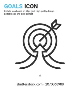 Goals icon vector with outline style isolated on white background. Vector illustration mission, target sign symbol icon concept for digital business, finance, industry, company, apps and project