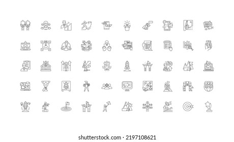 Goals ideas, linear icons, line signs set, vector collection
